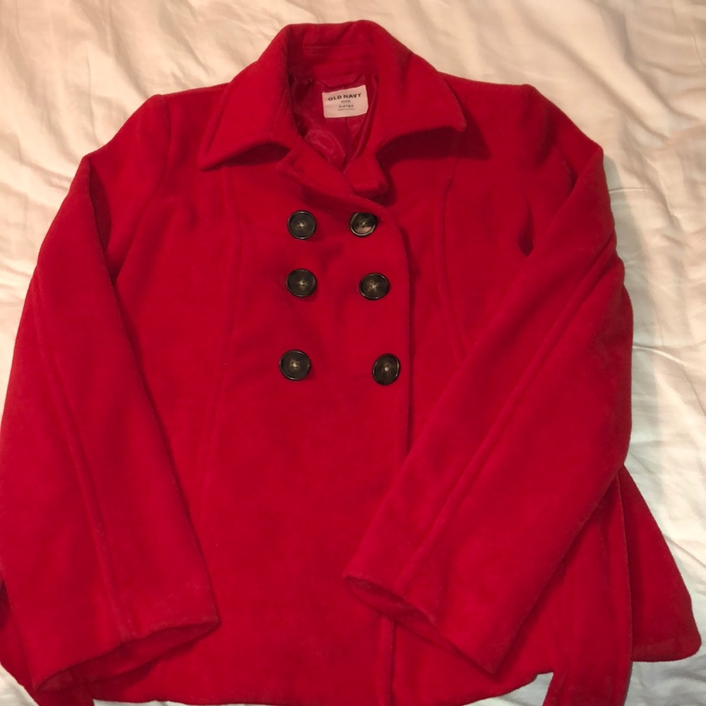 NWT red fleece belted jacket (pea coat style)